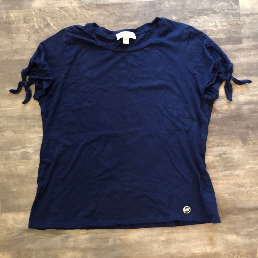 Michale Kors Tie Sleeve Short Sleeve Navy Tee